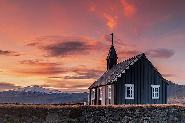 Sunset Photograph - Sunset Over Budakirkja, Iceland by Adrian Hendroff