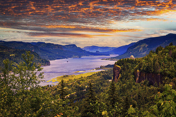 Sky Photograph - Sunset Over Crown Point, Vista House And The Columbia River Gorge, Oregon by Miroslav Liska