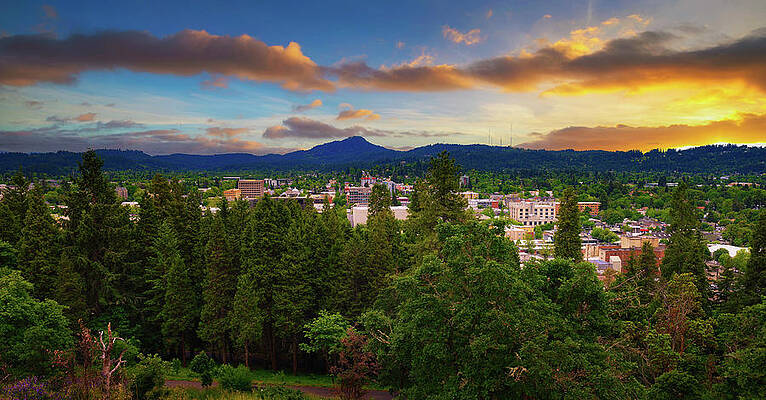 Summer Wall Art featuring the photograph Sunset Over Eugene, Oregon, From Skinner Butte Lookout by Miroslav Liska
