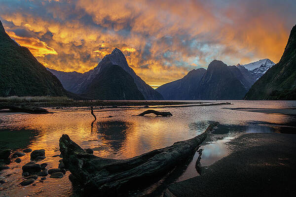 Sunset Over Mountain and River Photograph