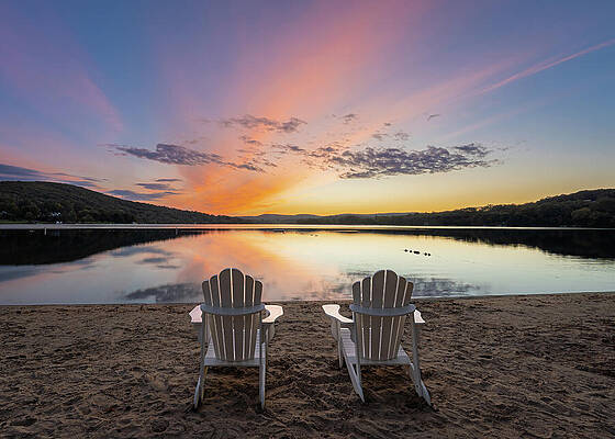 Serene Lakeside Sunset Wall Art