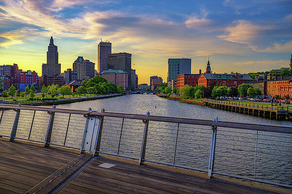 Wall Art featuring the photograph Sunset Over Providence River And Downtown Skyline, Rhode Island, USA by Miroslav Liska