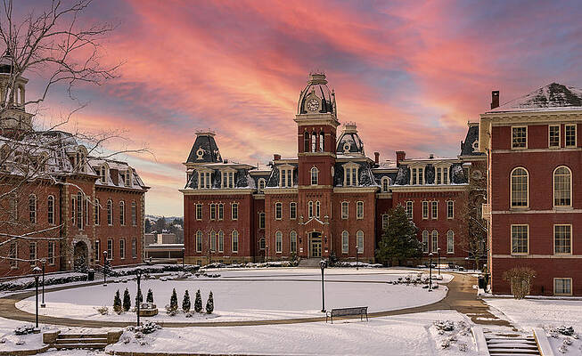 Sky Wall Art featuring the photograph Sunset Over Snow Covered Woodburn Hall At WV University by Steven Heap