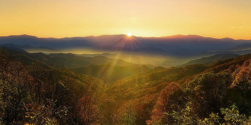 Sunset Over Mountain Range Landscape Photograph