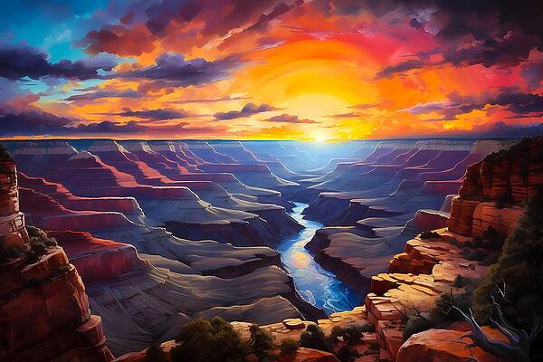 Bold Digital Art - Sunset Over The Grand Canyon In A Expressionist Style No 2 by Andre Petrov