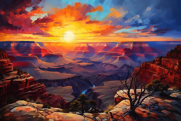 Bold Digital Art - Sunset Over The Grand Canyon In A Expressionist Style No 3 by Andre Petrov