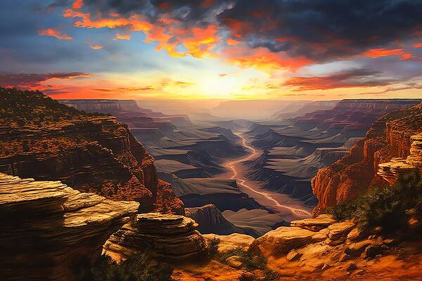 Nature Digital Art - Sunset Over The Grand Canyon In Hyper Realistic Style No 5 by Andre Petrov