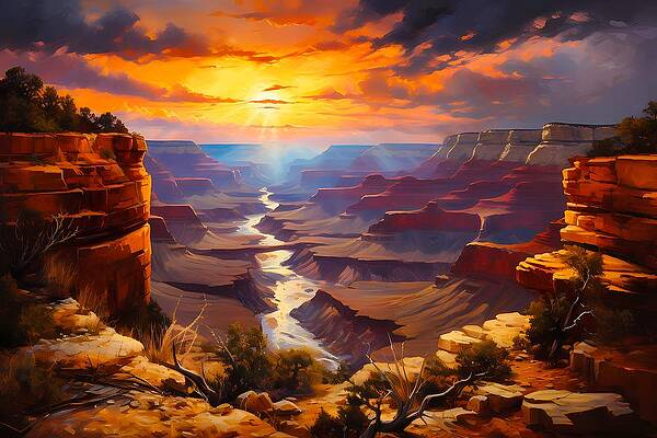 Nature Digital Art - Sunset Over The Grand Canyon In Romantic Style No 2 by Andre Petrov