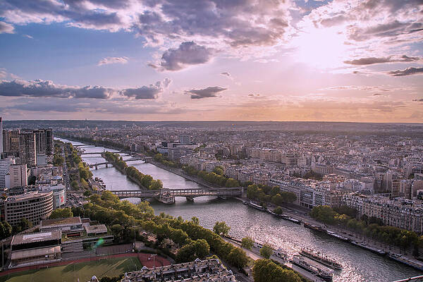 Sunset Photograph - Sunset Over The Seine From The Eiffel Tower by John Twynam
