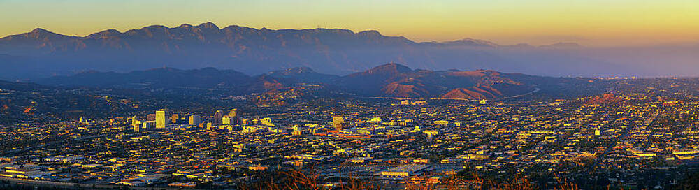 Wall Art featuring the photograph Sunset Panorama Of Downtown Glendale And San Gabriel Mountains In California by Miroslav Liska