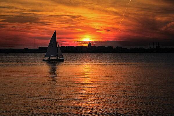 Wall Art featuring the photograph Sunset Sail Lake Monona Madison Wisconsin by Steven Ralser