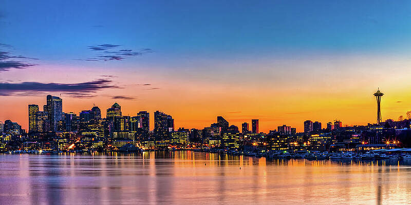 Seattle Wall Art featuring the photograph Sunset Seattle Skyline by Tommy Farnsworth