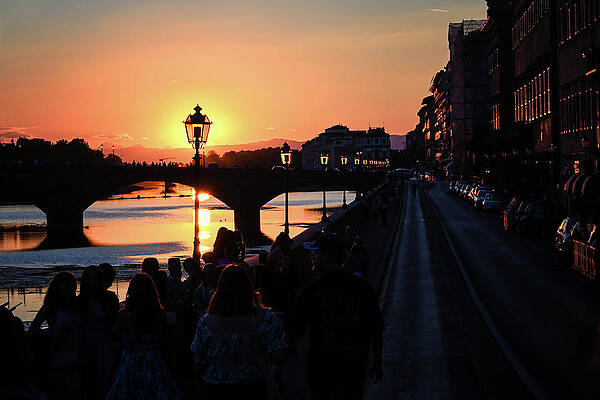 Wall Art featuring the photograph Sunset Streetlights Of Florence by Steven Nelson
