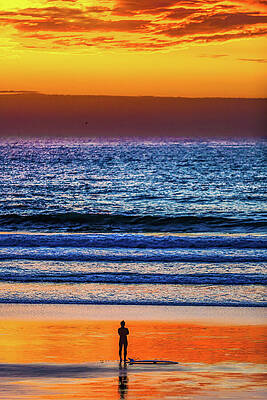 Sunset Wall Art featuring the photograph Sunset Surfer At End Of Day  Baja Mexico by Tommy Farnsworth