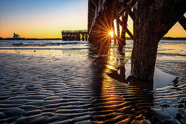 Maine Wall Art featuring the photograph Sunset Under The Pier by Jeff Sinon