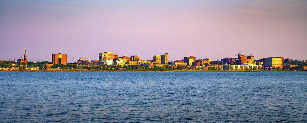 Wall Art featuring the photograph Sunset View Of The Portland Skyline Across Back Cove In Maine, U by Miroslav Liska