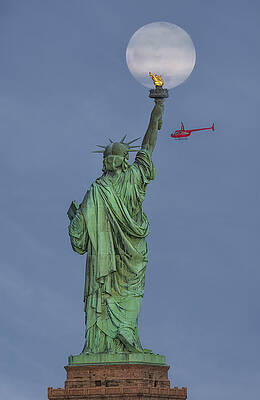 Flower Photograph - Super Flower Moon Statue Of Liberty by Susan Candelario