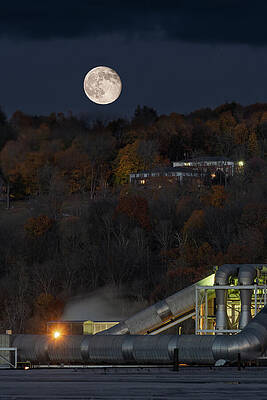 Moonlit Industrial Landscape Photograph