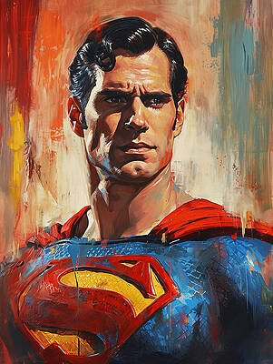 Superman Portrait in Blue and Red Painting