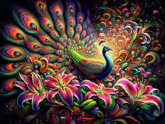 Majestic Wall Art featuring the digital art Supernova Feather Fantasy by Bill and Linda Tiepelman