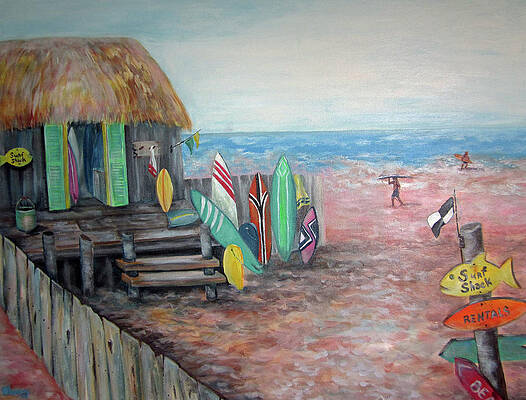 Wall Art featuring the painting Surf Shack by Barbara Landry