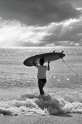 Serene Wall Art featuring the photograph Surfer Girl Black And White by Laura Fasulo