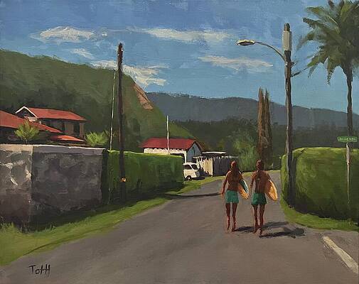 Sky Wall Art featuring the painting Surfer Girls by Laura Toth