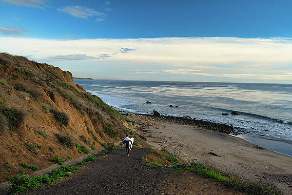 Wall Art featuring the photograph Surfer On The Trail To The Beach by Matthew DeGrushe