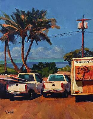 Sky Wall Art featuring the painting Surfing And Tacos by Laura Toth