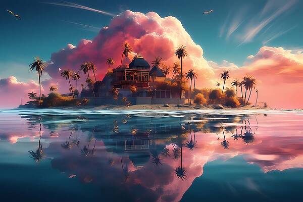 Whimsical Wall Art featuring the digital art Surrealist Style Tropical Island No 3 by Andre Petrov