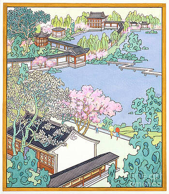 Tree Painting - Suzhou Gardens III - Blue Tones by Sun Chuanzhe