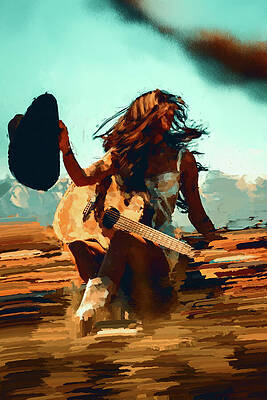 Woman Digital Art - Sweet Guitarist by Gradify Creations