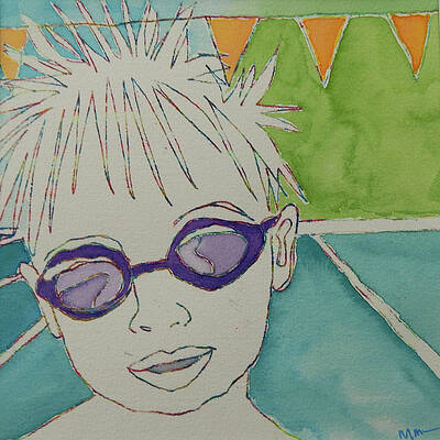 Green Wall Art featuring the mixed media Swim Hair by Mary Conner