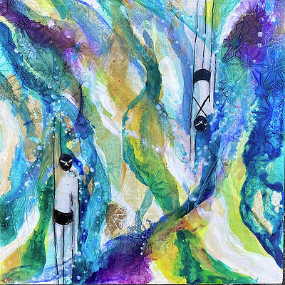 Swimming Wall Art featuring the mixed media Swim Together by Mary Conner