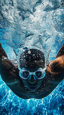 Water Photograph - Swimmer With Googles Underwater by Printed View