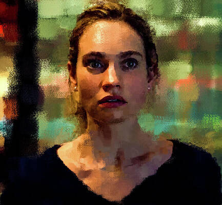 Pensive Woman with Colorful Background Digital Art