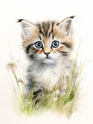 Portrait Painting - Tabby Kitten by Land of Dreams