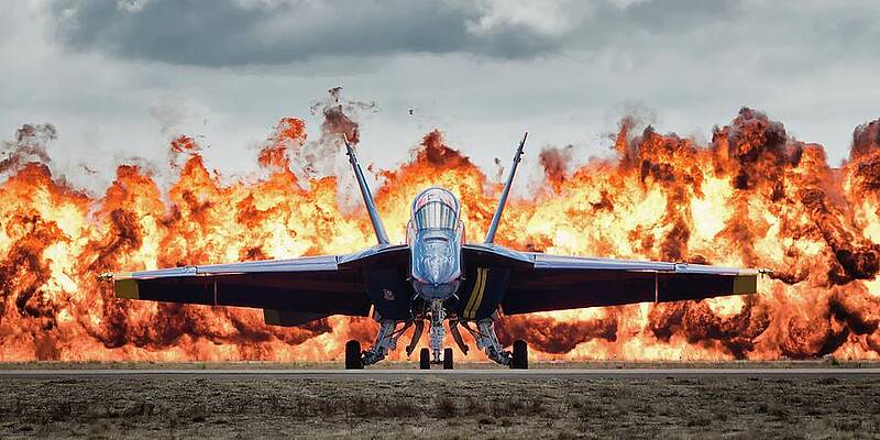 Jet Fighter with Explosive Backdrop Photograph