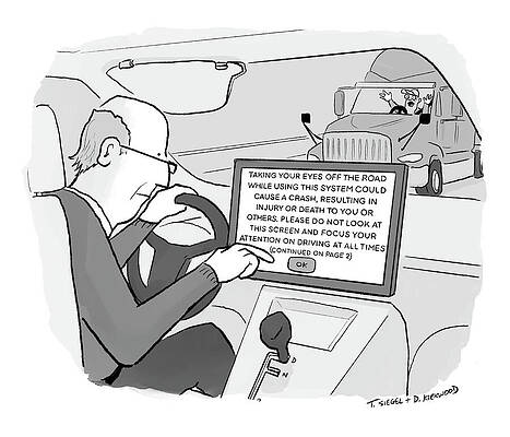 Drive Wall Art featuring the drawing Taking Your Eyes Off The Road by Tommy Siegel and Dan Kirkwood