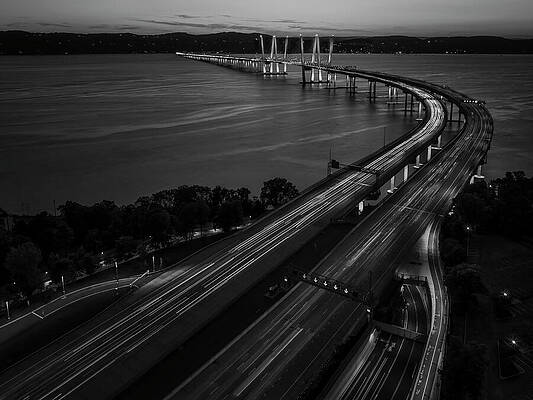 Tappan Zee Bridge Lit For Purple Heart Day Bw Print