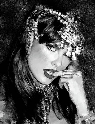 Enigmatic Woman with Sequined Headpiece Digital Art