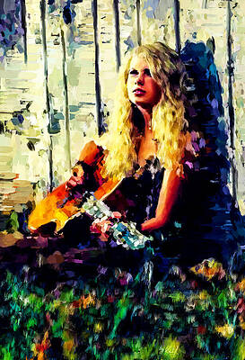 Expressive Digital Art - Taylor Swift Playing Guitar At Chiefs Game In Arrowhead Stadium by Gradify Creations