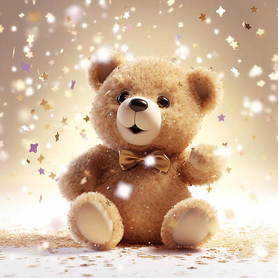 Whimsical Wall Art featuring the digital art Teddy Bear With Light And Sparkles by Andre Petrov