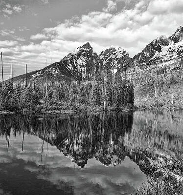 Wall Art featuring the photograph Teewinot Reflections Black And White by Dan Sproul