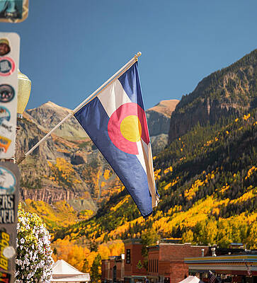 Wall Art featuring the photograph Telluride Colorado In Fall State Flag by Dan Sproul