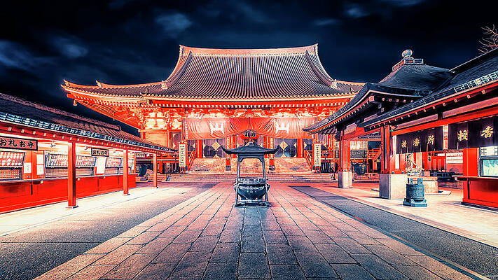 Temple Illuminated at Night Wall Art