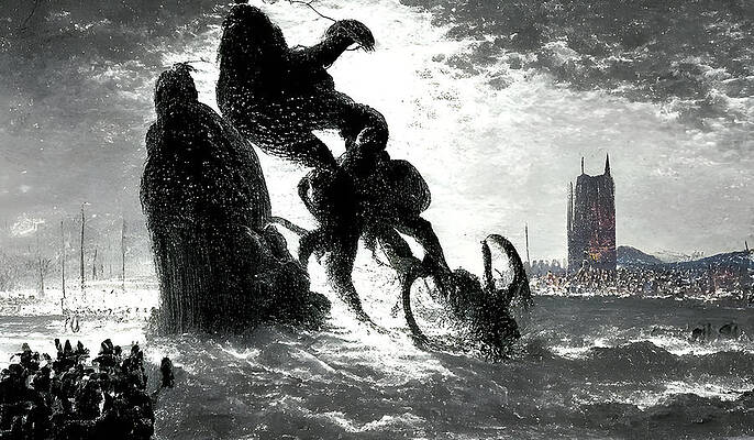 Wall Art featuring the digital art Tentacled Monsters Rise From The Sea by Annalisa Rivera-Franz