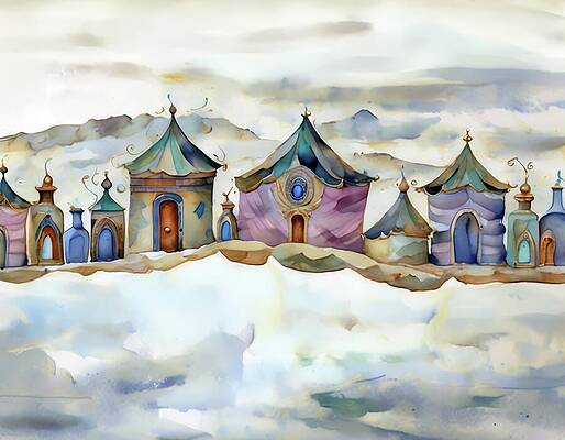 Sky Digital Art - Tents On A Flying Island by Eris And AI