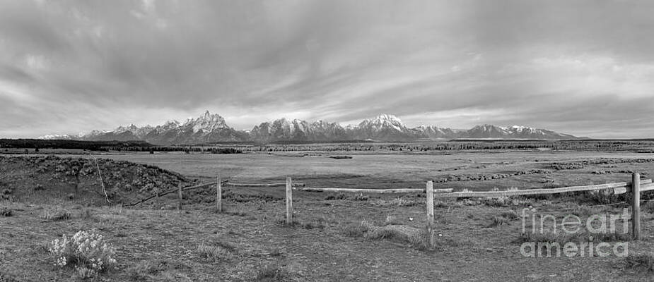Wall Art featuring the photograph Teton Cloudscape Panorama Black And White by Adam Jewell