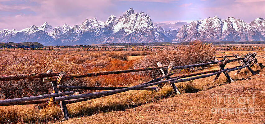 Wall Art featuring the photograph Teton Fence Sunrise Panorama by Adam Jewell